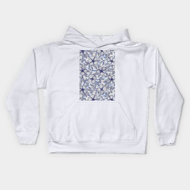 Indigo Summer - a hand drawn floral pattern Kids Hoodie by micklyn